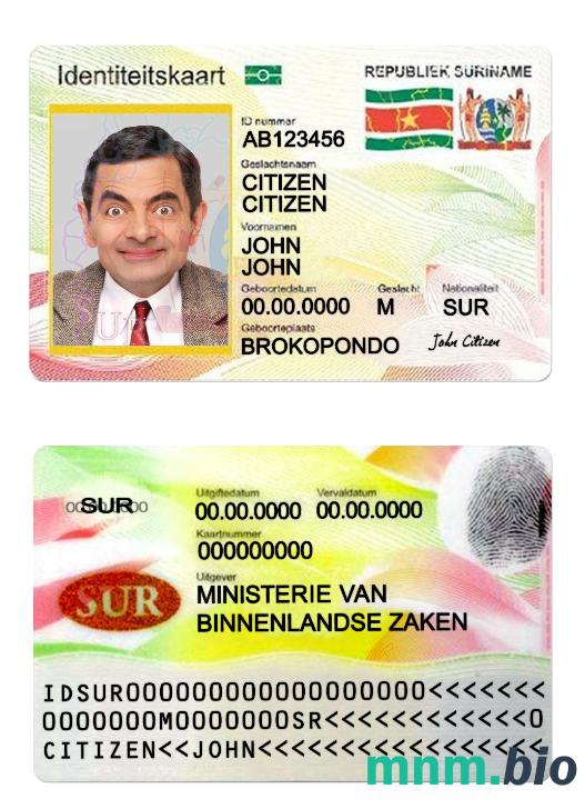 Przykład karty identyfikacyjnej Surinamu w formacie PSD, w pełni edytowalny